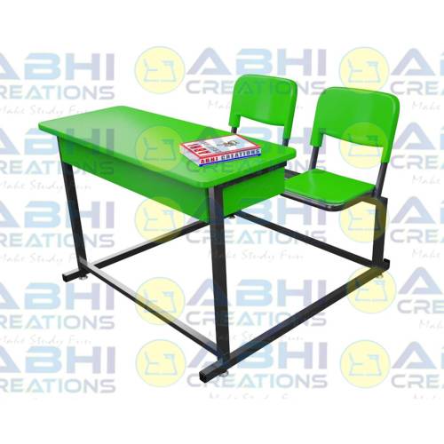 Bench and Chair Set with Laminate Top Metal Frame Book Holder Hooks and Plastic Seat Dual Desk (ABHI-206) Manufacturers in Delhi