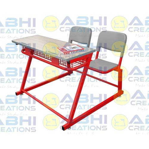 Bench and Chair Set with MDF Top Pencil Groove Metal Frame Book Holder Hooks And Plastic Seat Dual Desk (ABHI-207) Manufacturers in Delhi