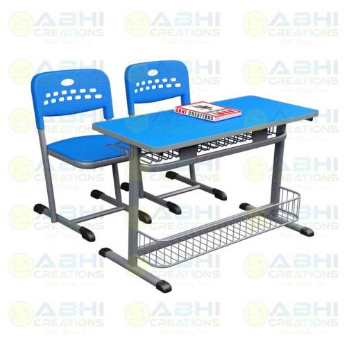 MDF Top and Wire Mesh Book Storage Steel Frame and Ergonomic Plastic Chair with Injection Molded Seat and Back CRCA Steel Pipes Double Table (ABHI-118) Manufacturers, Suppliers in Mizoram