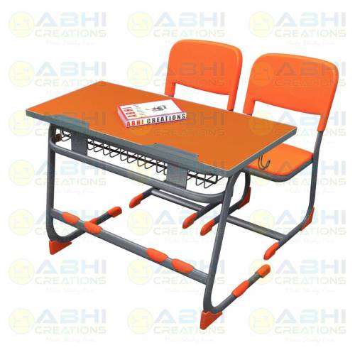 Modern Office Desk with MDF Top and Wire Mesh Book Storage Steel Frame Ergonomic Plastic Chair with Injection Molded Seat and Back CRCA Steel Pipes Double Table (ABHI-116) Manufacturers, Suppliers in Mizoram