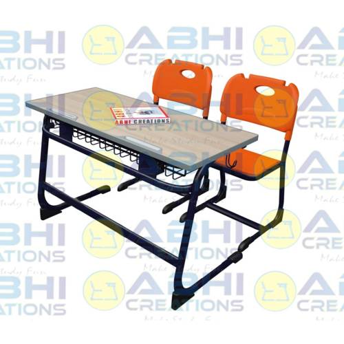 Modern Sturdy Double Desk And Chair Set With 20mm MDF Table Top Two Layer Blown PP Seat (ABHI-103) Manufacturers in Delhi