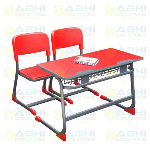 Office Desk with MDF Top and Wire Mesh Book Storage Steel Frame and Ergonomic Plastic Chair with Injection Molded Seat and Back CRCA Steel Pipes Double Table (ABHI-117) Manufacturers, Suppliers in Mizoram