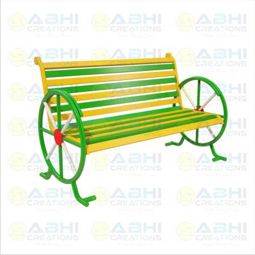 Stylish Outdoor Bench – Metal with Slatted Seat, Back, and Wheel-Themed Design (AC-4603) Manufacturers in Delhi